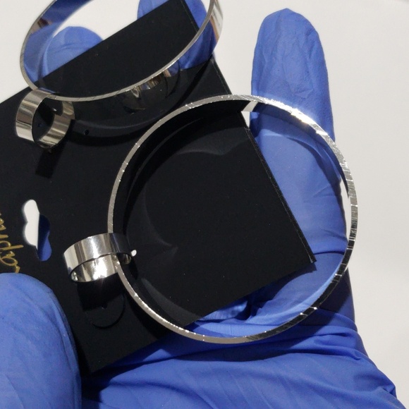 Elegant Silver Tone Chunky Hoop 2-inch drop Earrings - Women's Fashion Jewelry - Picture 7 of 8